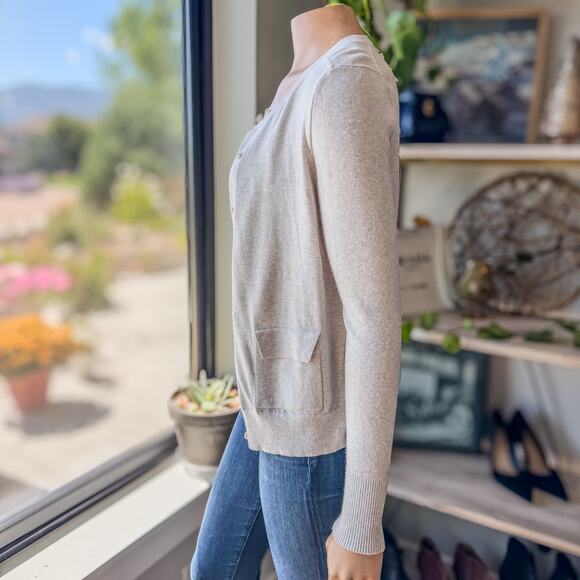 Banana Republic Womens Small Ultra Soft Ribbed Pocket Crew Neck Cardigan-Oatmeal - Picture 4 of 8